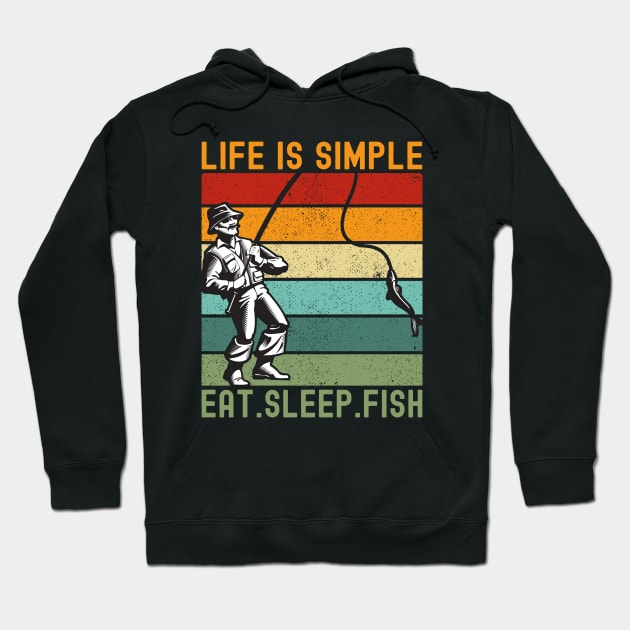 Life Is Simple Eat Sleep Fish. Hoodie by Sunil Belidon